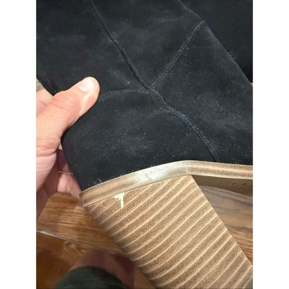 BP Black Lea Leather Over Knee High Chunky Blocked Heeled Boots Size 8.5 - Picture 4 of 6